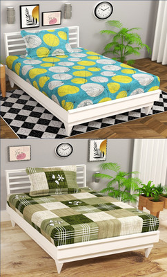 BSB HOME 144 TC Microfiber Single Printed Flat Bedsheet(Pack of 2, Yellow & Green & Mul54)