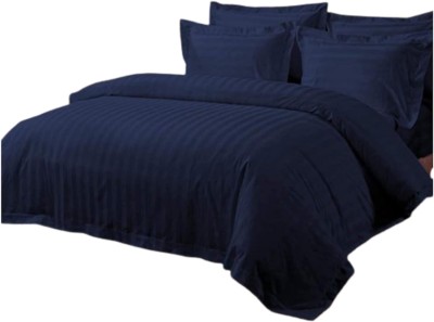 Yashi decor 150 TC Cotton King Striped Flat Bedsheet(Pack of 1, Navy Blue)