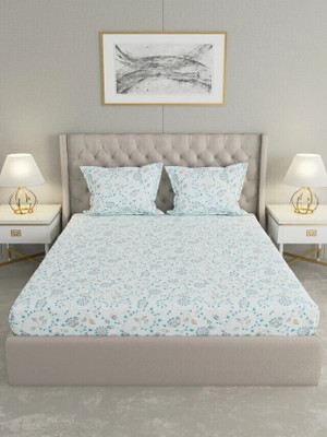 Raymond Home Cotton Double Flat 104 TC Floral Bedsheet(Pack of 1, Blue)