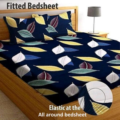 GoodRisk 360 TC Cotton Double Self Design Fitted (Elastic) Bedsheet(Pack of 1, Multicolor)