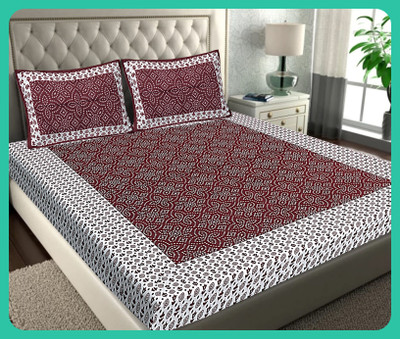 BedZone Cotton Double Flat 210 TC Jaipuri Prints Bedsheet(Pack of 1, Maroon)