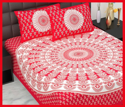 BedZone Cotton Double Flat 210 TC Jaipuri Prints Bedsheet(Pack of 1, Red)