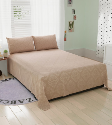 OICHY 104 TC Microfiber Double Checkered Flat Bedsheet(Pack of 1, Beige)