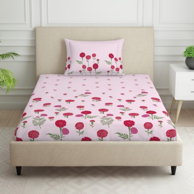 SPACES 144 TC Cotton Single Floral Flat Bedsheet(Pack of 1, SHRINKING VIOLET)