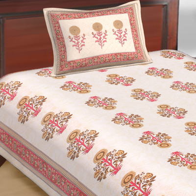 E ELMA 250 TC Cotton Single Jaipuri Prints Flat Bedsheet(Pack of 1, Red)