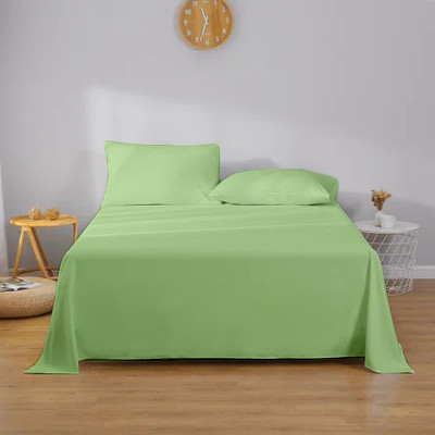 DUSTYMILLER 400 TC Microfiber Double Solid Flat Bedsheet(Pack of 1, Green)