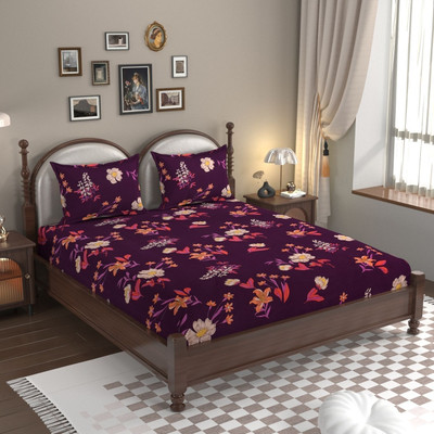 Arish handloom Polycotton Queen Flat 300 TC Floral Bedsheet(Pack of 1, ARISH HANDLLOM BLEND OF BLUE)