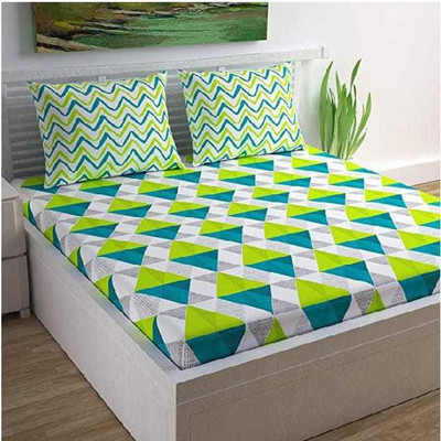 Sthambhjaaya Cotton Queen Flat 144 TC Jaipuri Prints Bedsheet(Pack of 1, Sea Green)