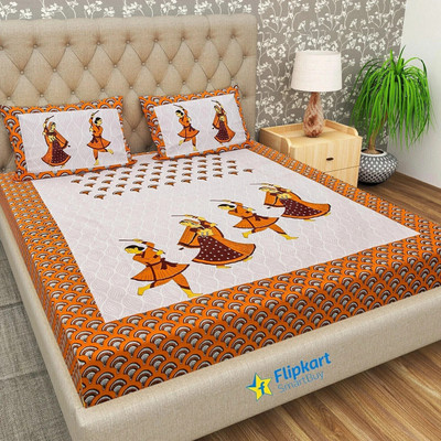 Flipkart SmartBuy 104 TC Cotton Double Jaipuri Prints Flat Bedsheet(Pack of 1, Brown)