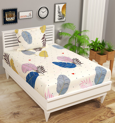 VAS COLLECTIONS 144 TC Microfiber Single Abstract Flat Bedsheet(Pack of 1, Beige Leaf)
