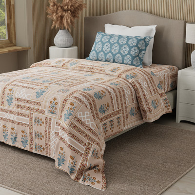 Boutique Living Cotton Single Flat 200 TC Printed Bedsheet(Pack of 1, Brown & Pink)