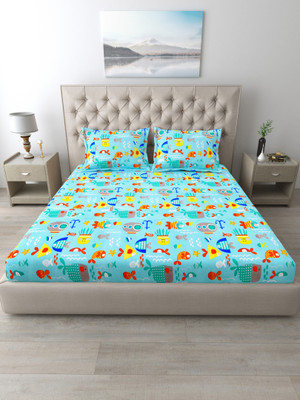 Mafatlal Cotton Double Flat 144 TC Cartoon Bedsheet(Pack of 1, Multicolor)