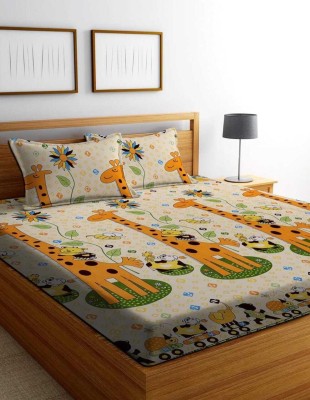 YAYATI 210 TC Microfiber King Geometric Fitted (Elastic) Bedsheet(Pack of 1, Girrafe_Print)