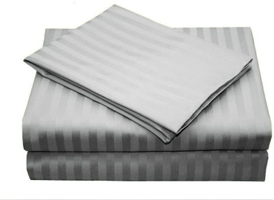 ikaan décor Cotton Double Fitted (Elastic) 230 TC Striped Bedsheet(Pack of 1, Gray)