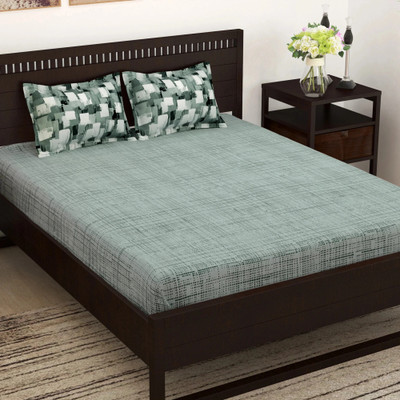 Story@home Cotton Double Flat 152 TC Printed Bedsheet(Pack of 1, Grey)