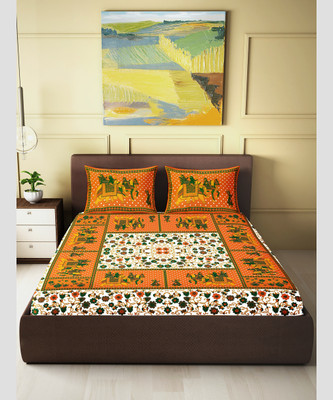 shree sd creation 140 TC Cotton Double Jaipuri Prints Flat Bedsheet(Pack of 1, Multicolor)
