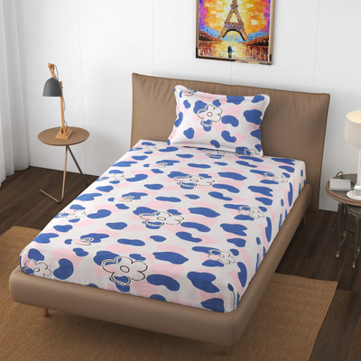 Apala 250 TC Polycotton Single Printed Flat Bedsheet(Pack of 1, Blue)