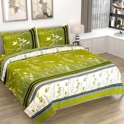 Spring Board 110 TC Polycotton, Cotton Double Self Design Flat Bedsheet(Pack of 1, Multicolor 2, Green, White)