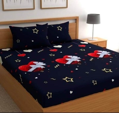 Fashion Forest 210 TC Cotton Double 3D Printed Flat Bedsheet(Pack of 1, Black Heart)