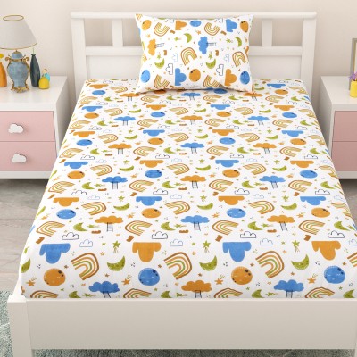 Mafatlal 144 TC Cotton Single Printed Flat Bedsheet(Pack of 1, Blue)