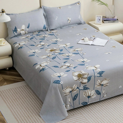 Story@home Cotton King Flat 210 TC Printed Bedsheet(Pack of 1, Grey)