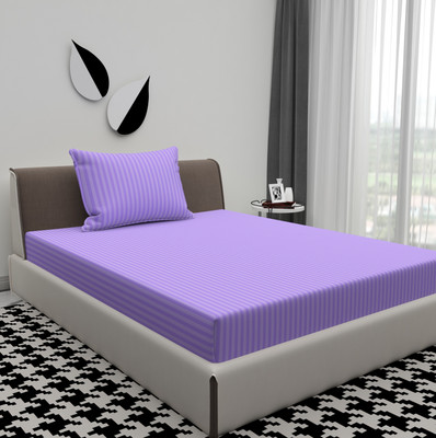 ATCamber Cotton Single Flat 300 TC Striped Bedsheet(Pack of 1, Lavender)