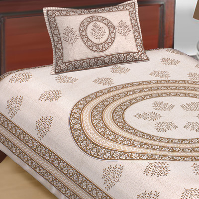 E ELMA 250 TC Cotton Single Jaipuri Prints Flat Bedsheet(Pack of 1, Brown)