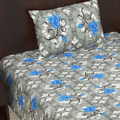 E ELMA 250 TC Cotton Single Jaipuri Prints Flat Bedsheet(Pack of 1, Blue)