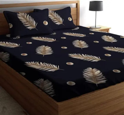 SMenterprisesme Cotton Double Fitted (Elastic) 180 TC Printed Bedsheet(Pack of 1, Blue Bedsheets (Size : 72X78 Inches) with 2 Pillow Covers (Size : 44x66))