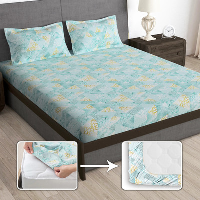 Story@home 180 TC Microfiber Queen Printed Fitted (Elastic) Bedsheet(Pack of 1, Multicolor)
