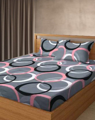 Hss fab Cotton Blend Double Fitted (Elastic) 180 TC Abstract Bedsheet(Pack of 1, Grey)