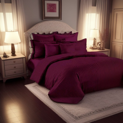 Decoscapes Satin Double Flat 300 TC Striped Bedsheet(Pack of 1, Wine Malbec)