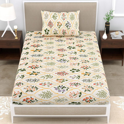 RRC 144 TC Microfiber Single Printed Flat Bedsheet(Pack of 1, Cream ,Green,Red)