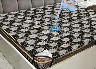 RELOOK INDUSTRIES 120 TC PVC Double Printed Fitted (Elastic) Bedsheet(Pack of 1, Black, Multicolor)