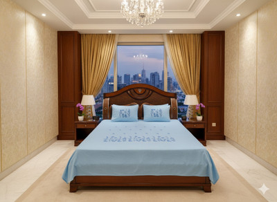 SECTION MART Satin Double Flat 180 TC Embroidered Bedsheet(Pack of 1, CHIKENKARI POLY-EMBRODIRED SKY-BLUE BEDSHEET)