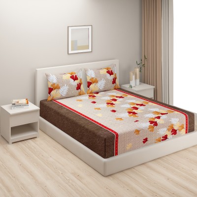 SWAYAM 180 TC Cotton Double Floral Flat Bedsheet(Pack of 1, Brown & Red)