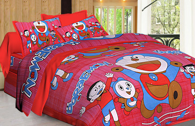 SDC Dreams Cotton Double Flat 104 TC Cartoon Bedsheet(Pack of 1, Pink)