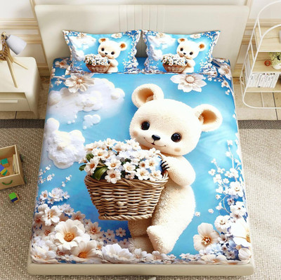 RV Ramya Cotton Blend King Flat 400 TC Printed Bedsheet(Pack of 1, Grey)