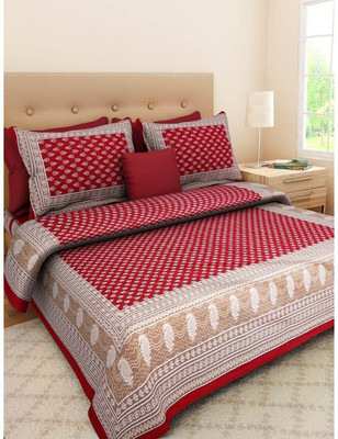 Ashiyana Fab 144 TC Cotton Double Jaipuri Prints Flat Bedsheet(Pack of 1, Red)