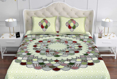 Demo Cotton Hub 160 TC Cotton Queen Jaipuri Prints Flat Bedsheet(Pack of 1, Multicolor)