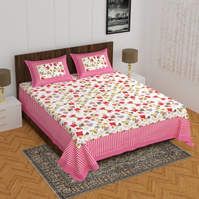 E ELMA 144 TC Cotton Double Floral Flat Bedsheet(Pack of 1, Pink)