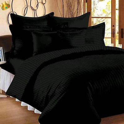 Upvolution 250 TC Cotton Double Striped Flat Bedsheet(Pack of 1, Black)