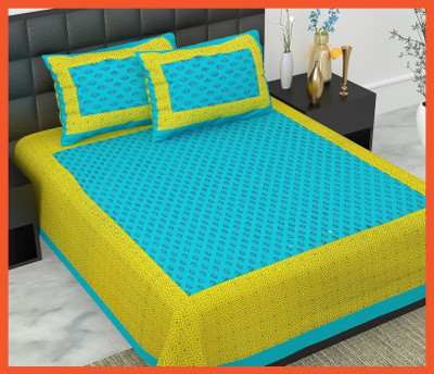 JAIPUR PRINTS Cotton Double Flat 240 TC Jaipuri Prints Bedsheet(Pack of 1, Green)