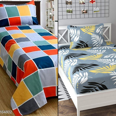 Decent Home 280 TC Microfiber Single 3D Printed Flat Bedsheet(Pack of 2, Multicolor 6)