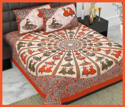 JAIPUR PRINTS Cotton Double Flat 240 TC Jaipuri Prints Bedsheet(Pack of 1, Brown)