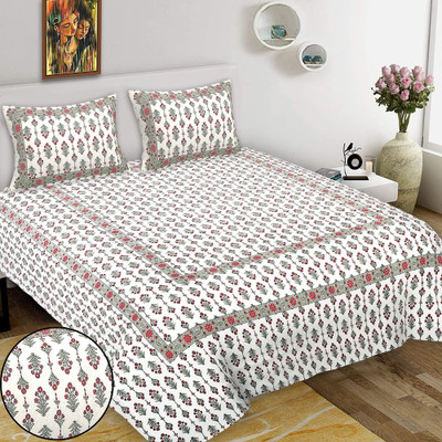 R Print Cotton Super King Flat 230 TC Jaipuri Prints Bedsheet(Pack of 1, Pink)