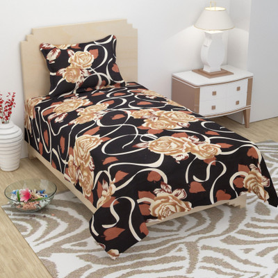 BEVI 280 TC Microfiber Single 3D Printed Flat Bedsheet(Pack of 1, Brown Cream)