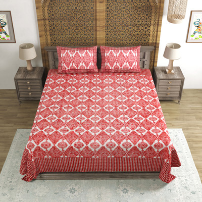 Blocks Of India Cotton Double Flat 140 TC Printed Bedsheet(Pack of 1, Multicolor)