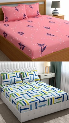Neekshaa 300 TC Cotton Double Floral Fitted (Elastic) Bedsheet(Pack of 2, Multicolor)