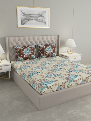Raymond Home 140 TC Cotton Double Floral Flat Bedsheet(Pack of 1, Blue)